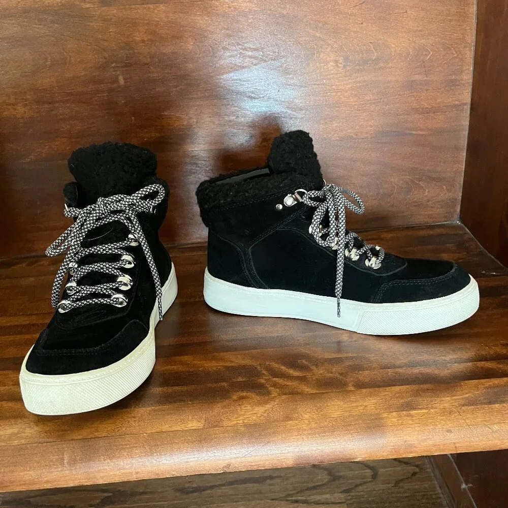 Marc Fisher Women's Summa Hi Top Sneaker Black Suede Sporty Urban Casual Size 7